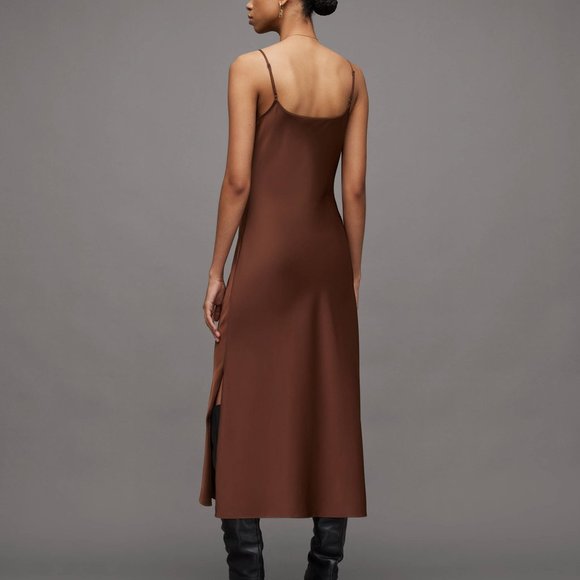 AllSaints Hadley Slip Dress in Bitter Brown - Picture 2 of 4